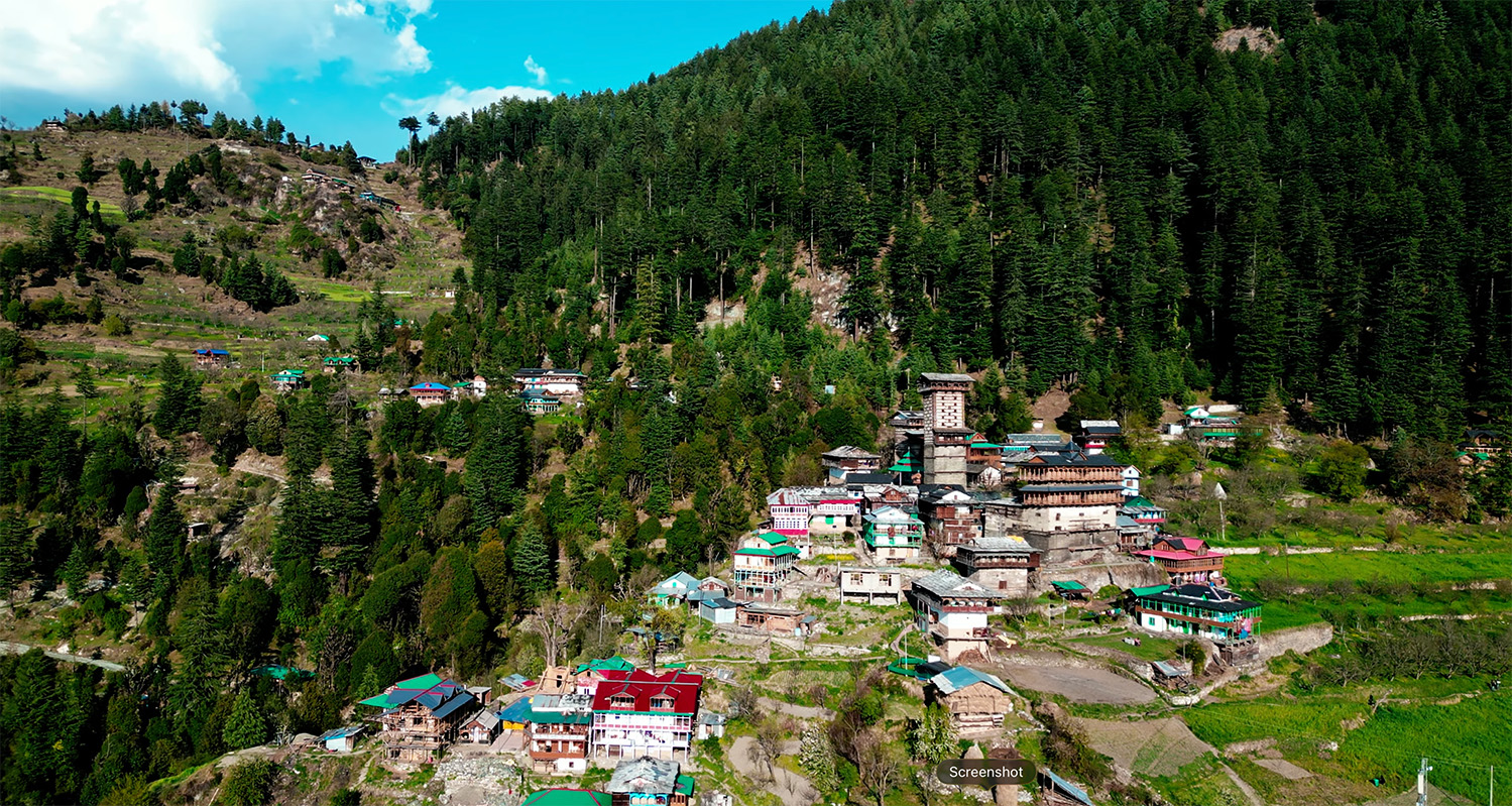 Chehani village drone shot with Chehni Kothi tower