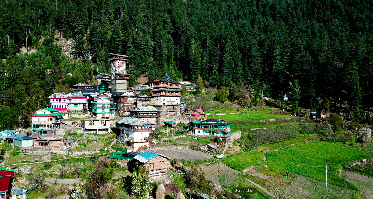 Chehani village drone shot with Chehni Kothi tower